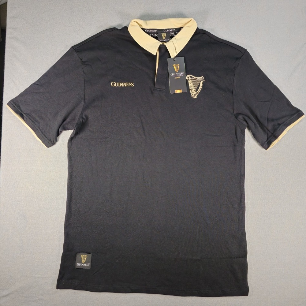 Guinness‎ Mens XXL Rugby Shirt Black Cream Embroidered Polo NWT